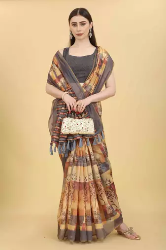 Silk Land  Multicolored Printed Cotton Blend Saree 