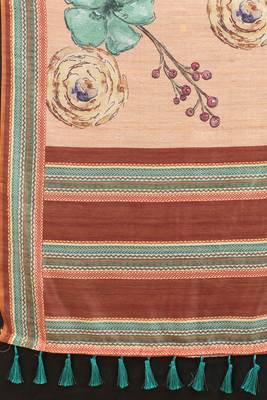 Silk Land  Peach  Printed Cotton Blend Saree  3