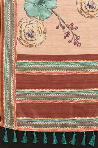 Silk Land  Peach  Printed Cotton Blend Saree 