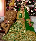 Green Color Wedding Bridal Lehenga Latest Velvet Lehenga Choli For Women