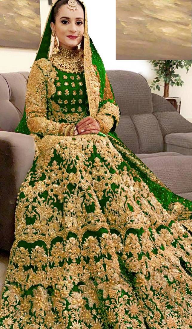 Green Color Wedding Bridal Lehenga Latest Velvet Lehenga Choli For Women