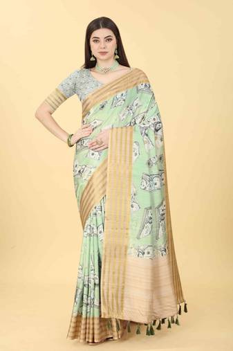 Silk Land  Green  Printed Art Silk Saree 