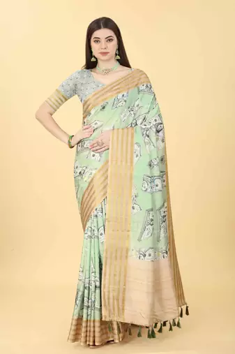 Silk Land  Green  Printed Art Silk Saree 