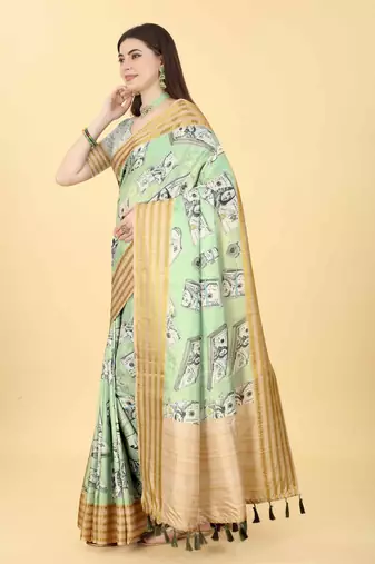 Silk Land  Green  Printed Art Silk Saree 