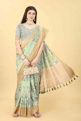 Silk Land  Green  Printed Art Silk Saree  4