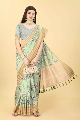 Silk Land  Green  Printed Art Silk Saree 