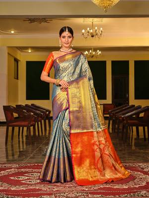 Blue Woven Design Banarasi Zari Work Saree 1