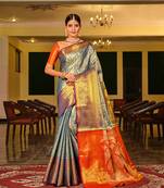 Blue Woven Design Banarasi Zari Work Saree