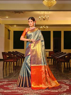 Blue Woven Design Banarasi Zari Work Saree 2