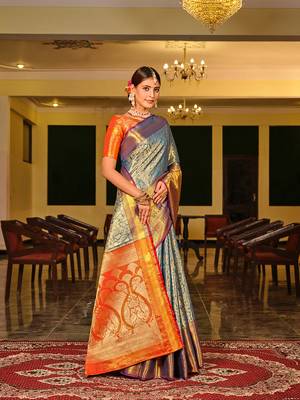 Blue Woven Design Banarasi Zari Work Saree 3