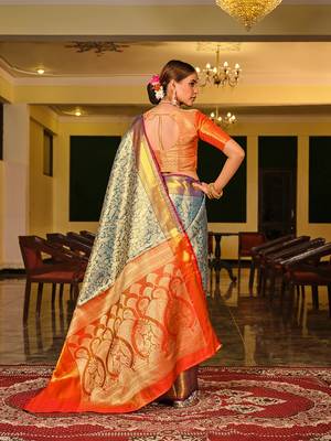 Blue Woven Design Banarasi Zari Work Saree 4