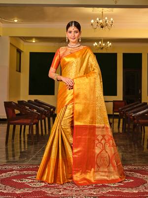 Gold Woven Design Banarasi Zari Work Saree 1