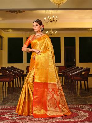 Gold Woven Design Banarasi Zari Work Saree 2