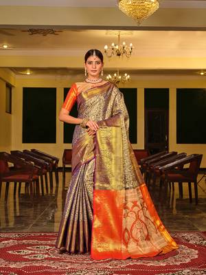 Navy Blue Woven Design Banarasi Zari Work Saree 1