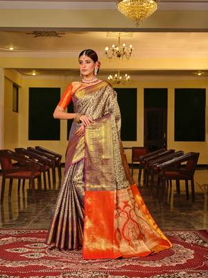 Navy Blue Woven Design Banarasi Zari Work Saree 2