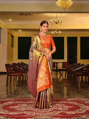 Navy Blue Woven Design Banarasi Zari Work Saree 3