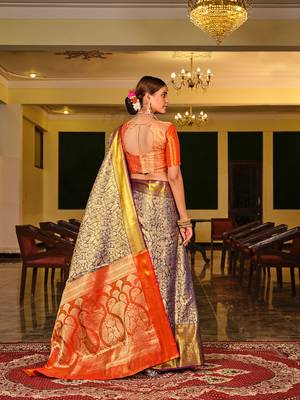 Navy Blue Woven Design Banarasi Zari Work Saree 4