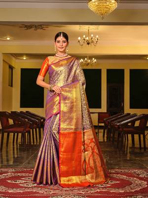 Purple Woven Design Banarasi Zari Work Saree 1