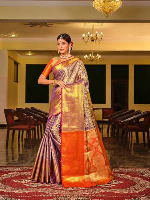 Purple Woven Design Banarasi Zari Work Saree 2