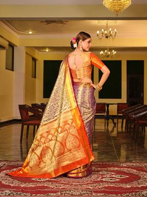 Purple Woven Design Banarasi Zari Work Saree 4