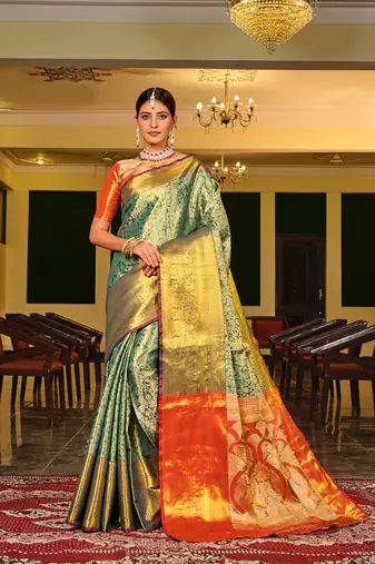 Turquoise Woven Design Banarasi Zari Work Saree