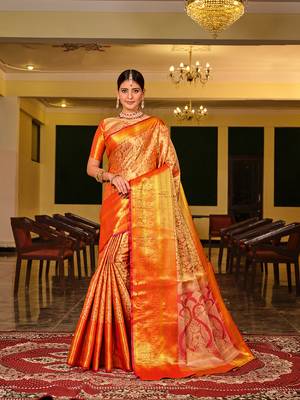Red Woven Design Banarasi Zari Work Saree 1