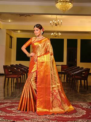 Red Woven Design Banarasi Zari Work Saree 2