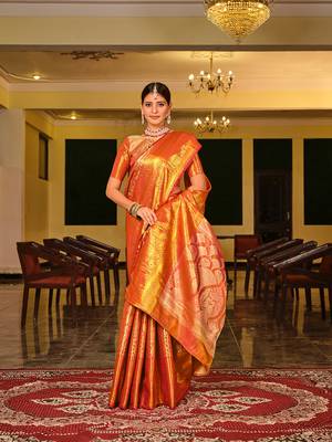 Red Woven Design Banarasi Zari Work Saree 3