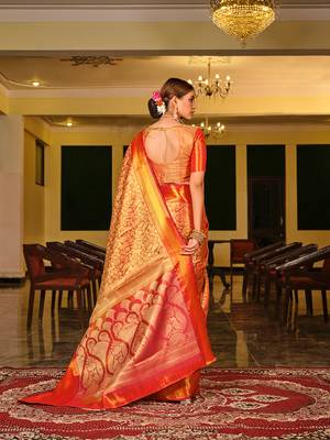 Red Woven Design Banarasi Zari Work Saree 4