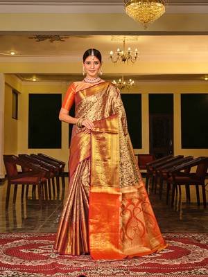 Wine Woven Design Banarasi Zari Work Saree 1