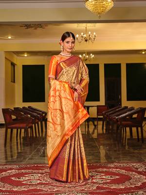 Wine Woven Design Banarasi Zari Work Saree 3