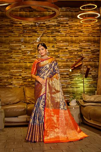 Navy Blue Woven Design Banarasi Zari Work Saree