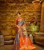 Navy Blue Woven Design Banarasi Zari Work Saree