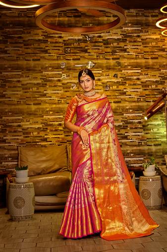 Pink Woven Design Banarasi Zari Work Saree