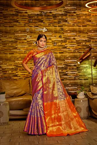Purple Woven Design Banarasi Zari Work Saree