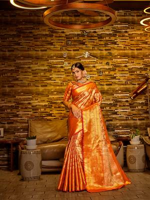 Red Woven Design Banarasi Zari Work Saree 1