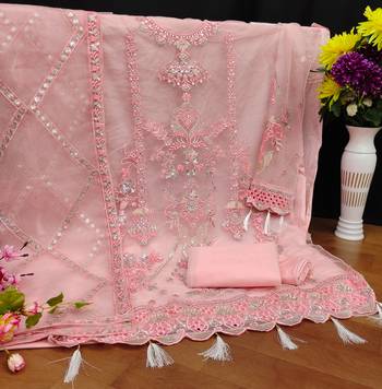 Peach Net With Sequence Embroidery Work With Diamond Work suit 3