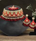 Red color choker kundan meenakari necklace set