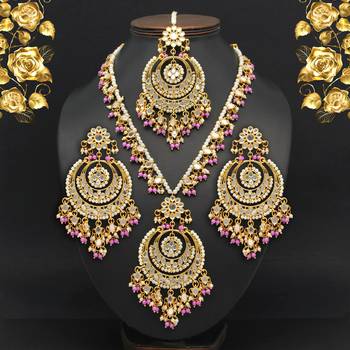 Purple color kundan mirror necklaces set 1