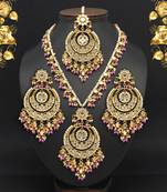 Purple color kundan mirror necklaces set