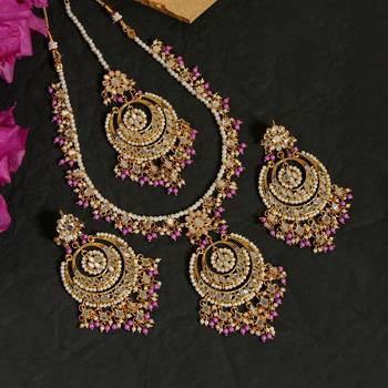 Purple color kundan mirror necklaces set 2