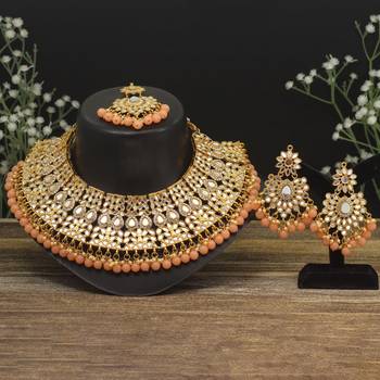 Peach color kundan mirror necklaces set 1