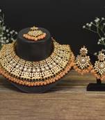 Peach color kundan mirror necklaces set
