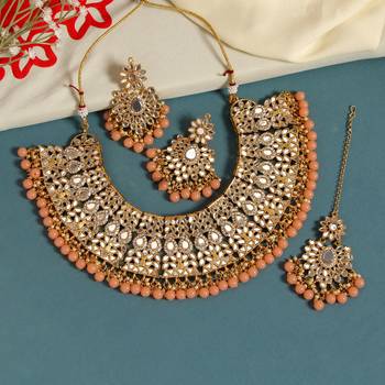 Peach color kundan mirror necklaces set 2
