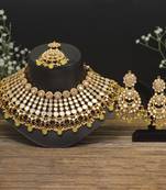 Lemon yellow color kundan mirror necklaces set