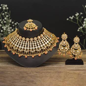 Peach color kundan mirror necklaces set 1