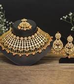 Peach color kundan mirror necklaces set