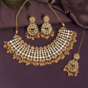 Peach color kundan mirror necklaces set 2