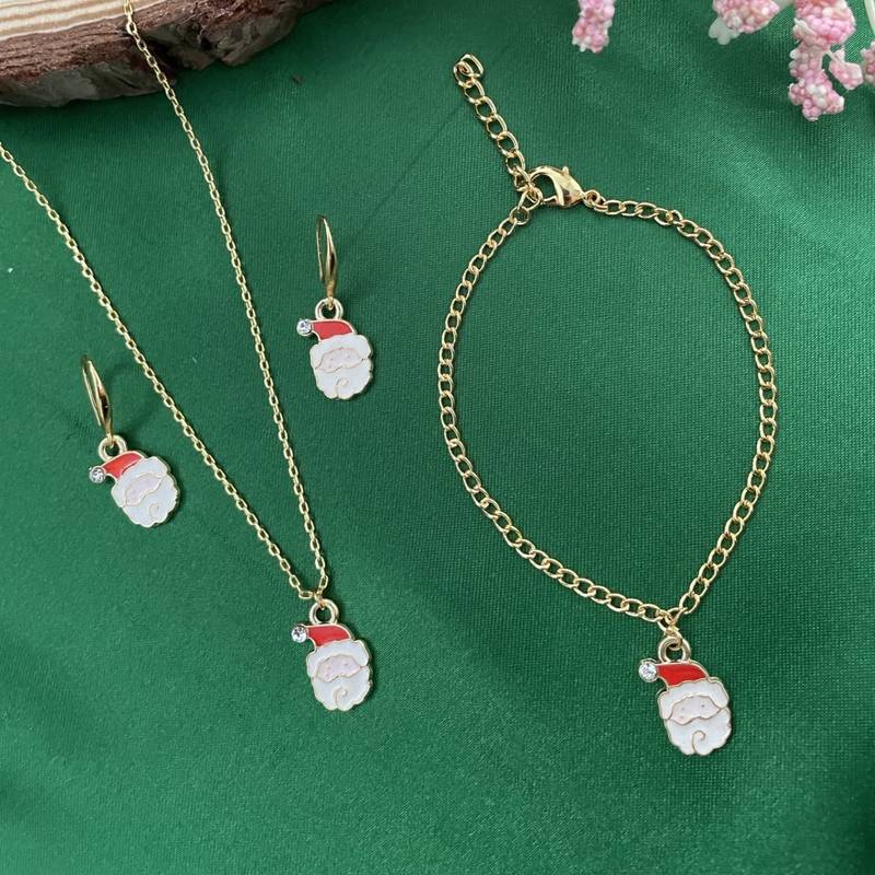 Christmas necklace, earring bracelet set santa claus charm