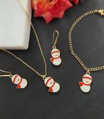 Christmas necklace, earring & bracelet set red snowman charm pendant for women & girls party gifts